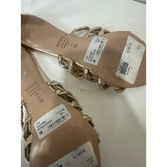 Schutz Lessie Sandals Sz 6B Gold Heels Pointed Toe MSRP $128 Nice! - Picture 9 of 10